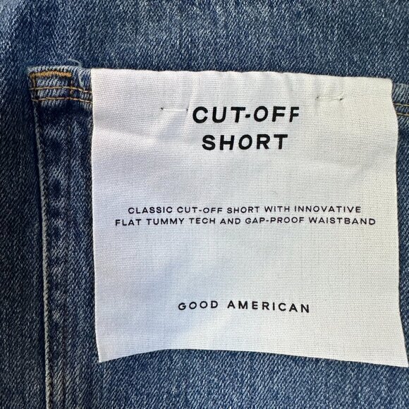 Good American Cut Off Fold Over Waist Shorts Summer Medium Wash 12/31 NWT - Picture 4 of 5